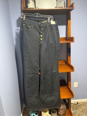 J. Crew Dark Indigo Wide-Leg Button-Fly Jeans with Gold Hardware